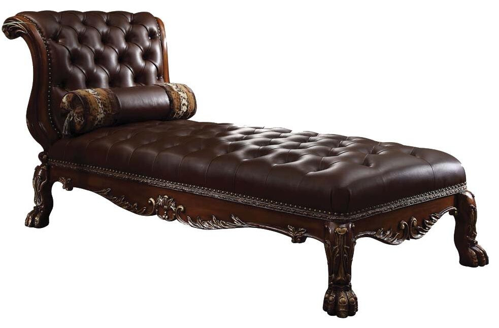 ACME Dresden Chaise With 1 Pillow, PU and Cherry Oak