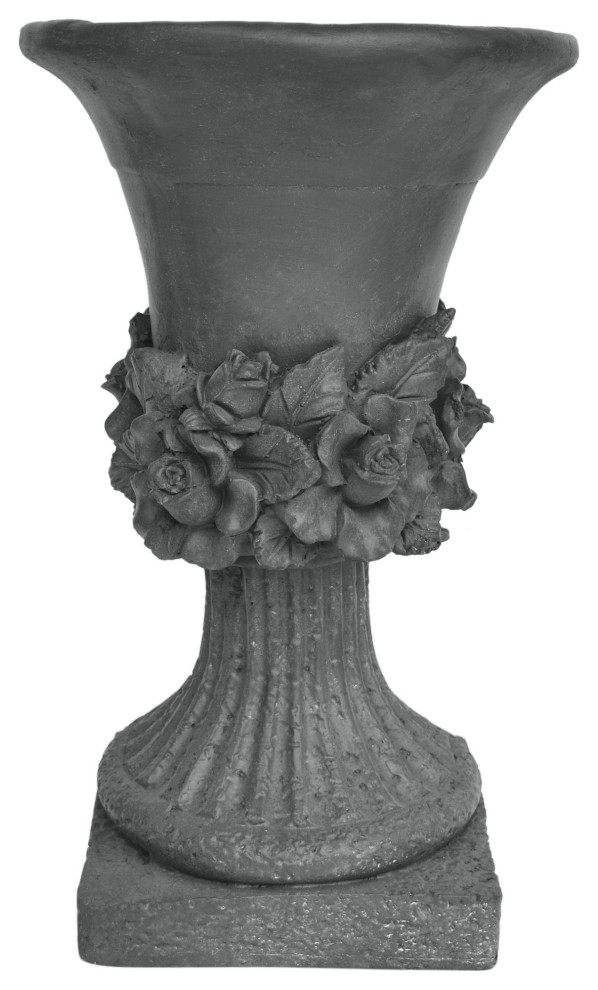 Black Lightweight Concrete Roman Botanical Breenda Chalice Garden Urn Planter 