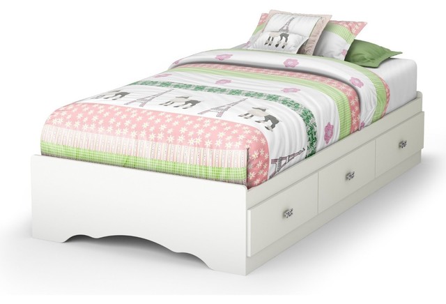 Twin Size White Platform Bed Frame With, Twin Xl Platform Bed With Bookcase Headboard 3 Storage Drawers