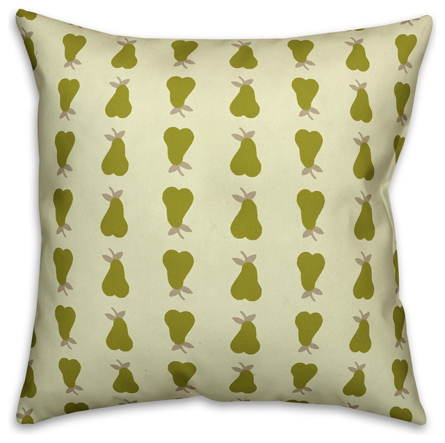 Pear Pattern, Green Throw Pillow Cover, 16"x16"