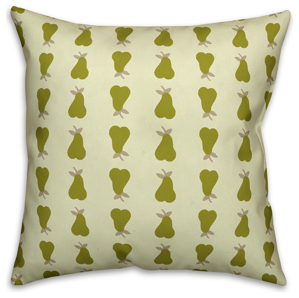 Pear Pattern, Green Throw Pillow Cover, 16"x16"