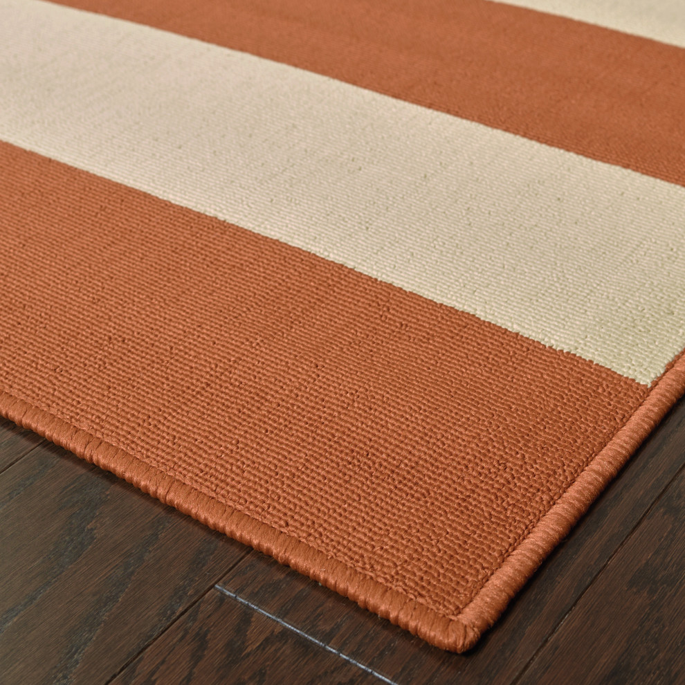 Rhodes Indoor and Outdoor Striped Orange and Ivory Rug Contemporary