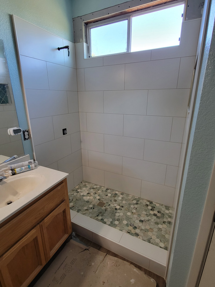 Small Bathroom Remodel with Aqua Tiles