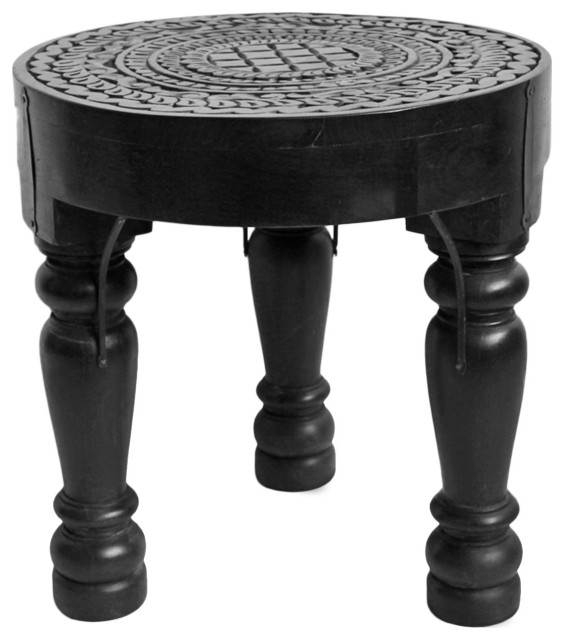 Ebony Carved Round Side Table Traditional Side Tables And End