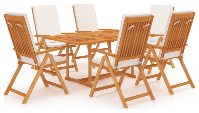 vidaXL Solid Teak Wood Patio Dining Set 7 Piece with Cushions Garden Dinner