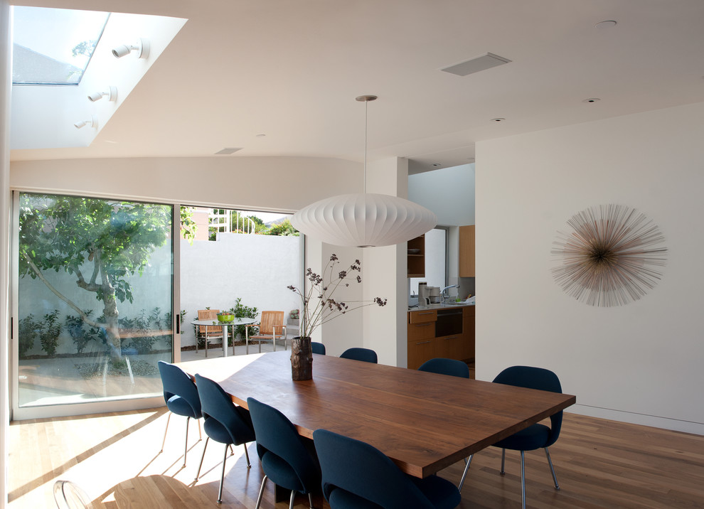 Design ideas for a modern dining room in Los Angeles with white walls.