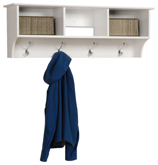 Prepac Sonoma White Cubbie Shelf Wall Coat Rack for Entryway