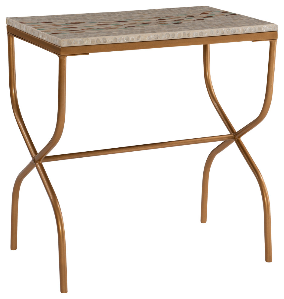 Prynne Capiz Fish Mosaic Accent Table Beach Style Side Tables And