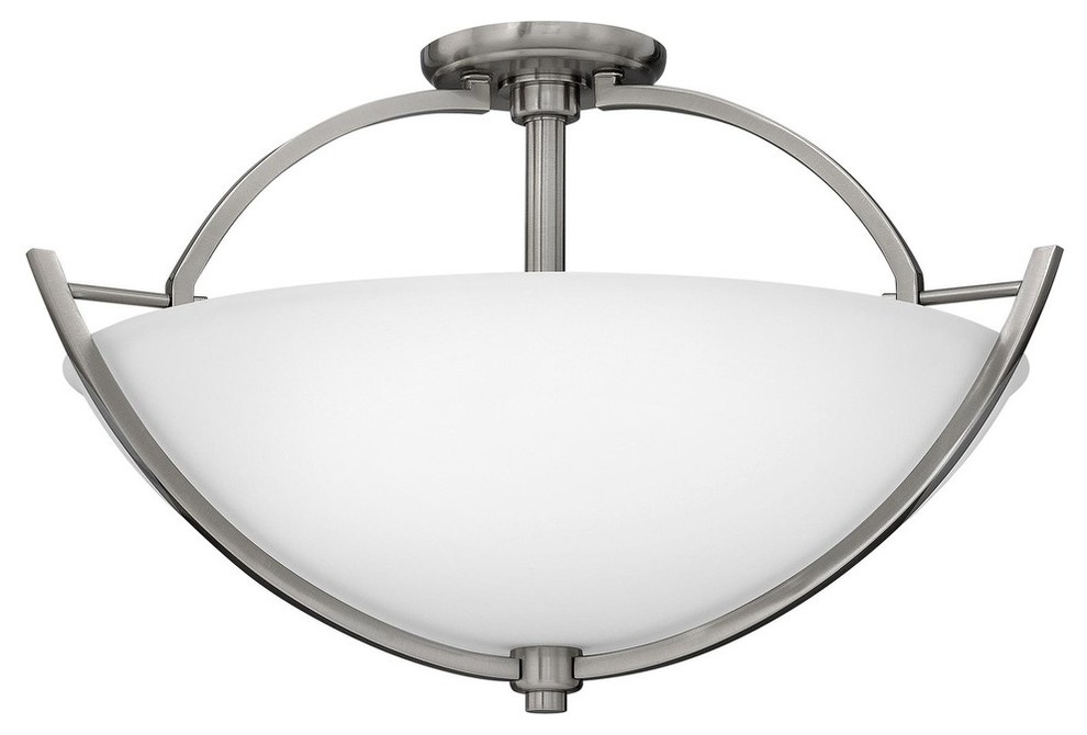 4702BN Valley Semi Flush Mount, Brushed Nickel, Etched Opal Glass