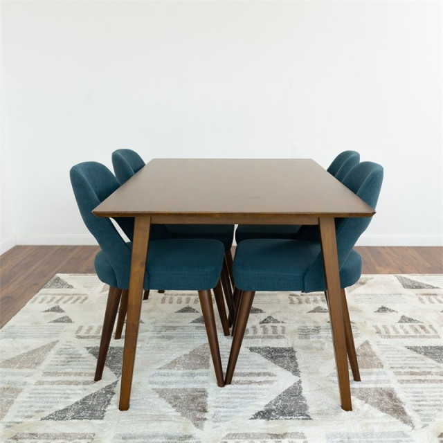 Darcy 5-Piece Modern Rectangular Dining Room Set 4 Fabric Dining Chairs in Blue - Midcentury ...