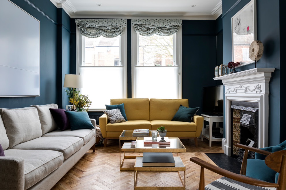 Design ideas for a traditional open concept living room in London.