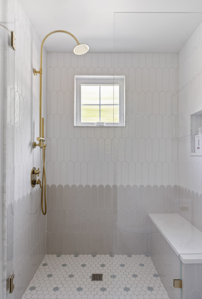 Walk-In Shower with Brass Fixtures