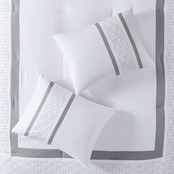 510 Design Powell 8 Piece Embroidered Comforter Set, White, Queen