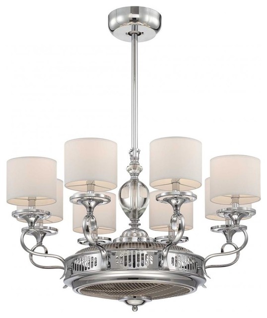 We Got Lites Eight Light White Shade Polished Chrome Ceiling Fan Eight Light White Shade Polished Chrome Ceiling Fan Transitional Fans