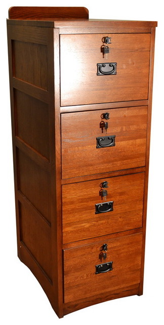 mission solid oak 4-drawer file cabinet with locks and keys