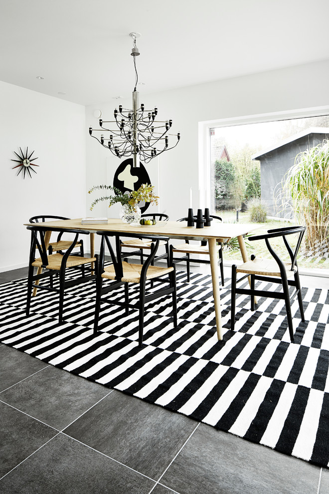 Inspiration for a mid-sized scandinavian dining room in Malmo with white walls and no fireplace.