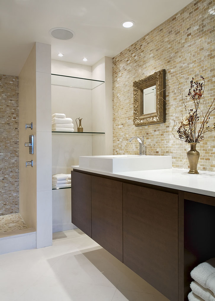 This is an example of a contemporary bathroom in Vancouver with a vessel sink.