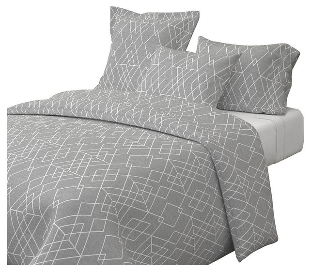 Grid Texture Gray Gray Grid Cotton Duvet Cover, Full/Queen