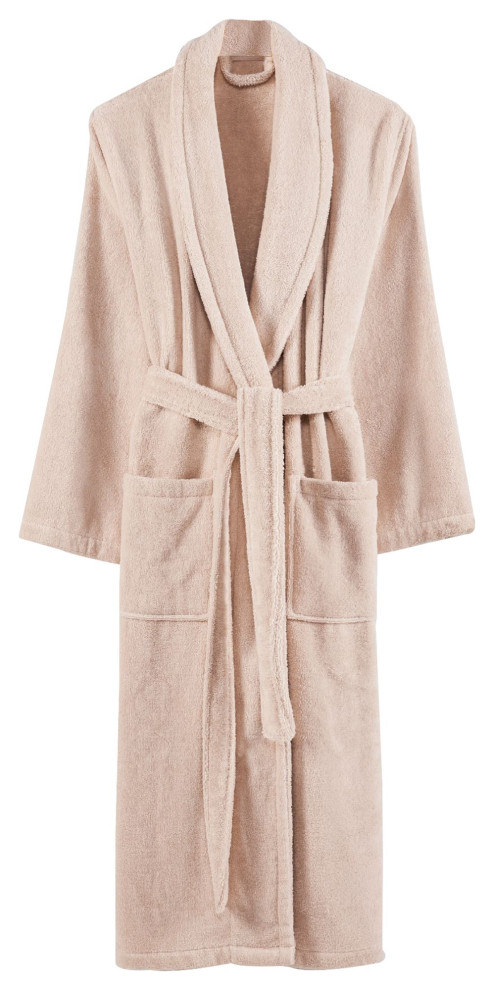 Marseille Fabric Bathrobe With Shawl Collar, Beige - Bathrobes - by ...