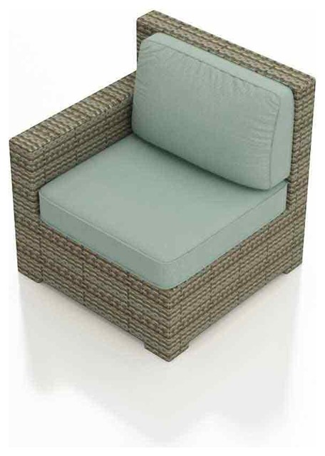 Hampton Outdoor Wicker Right Arm Sectional, Heather Wicker and Spa Cushions
