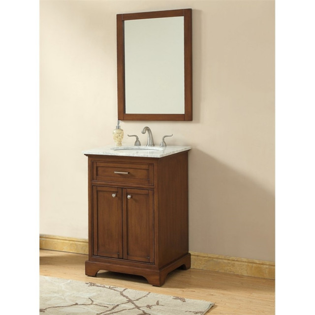 Elegant Decor Americana 19" Single Marble Top Bathroom Vanity in Teak