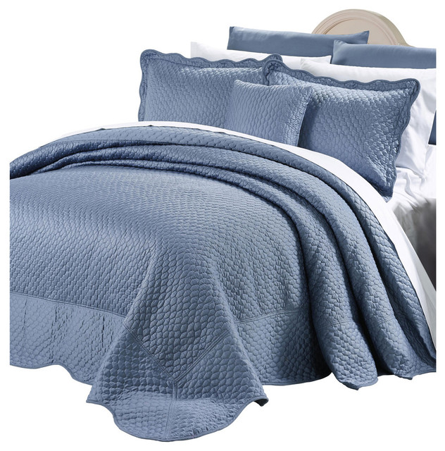 Matte Satin Quilted 4 Piece Bedspread Set Mediterranean Quilts And