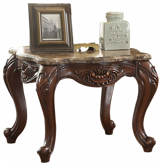 30"x30"x24" Marble Cherry Oak Wood End Table - Victorian - Side Tables ...