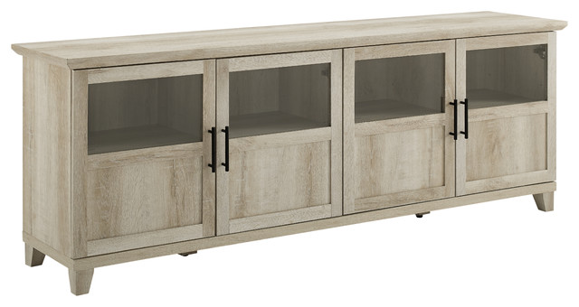 70 Tv Console With Glass And Wood, Oak Tv Cabinet With Glass Doors