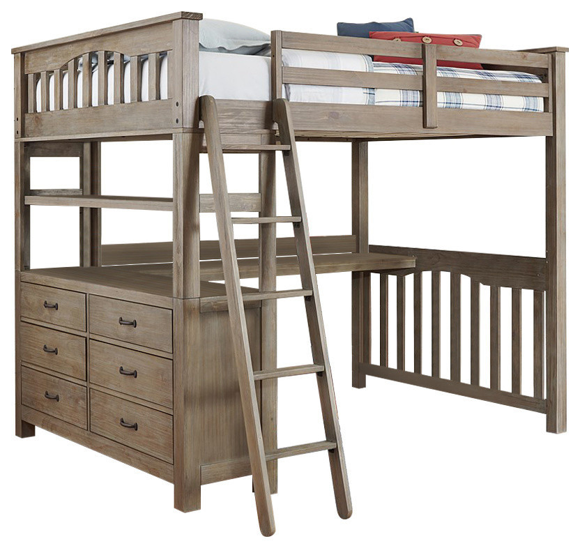 Highlands Full Loft Bed with Desk in Driftwood Full