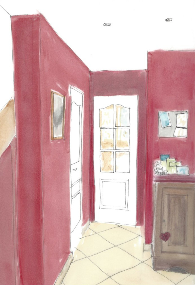 Esquisse d'un dégagement de couleur rouge grenat