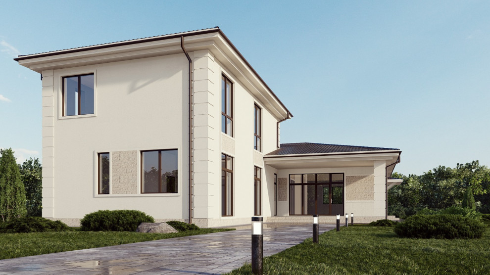 Проект двухэтажного дома в современном классическом стиле.