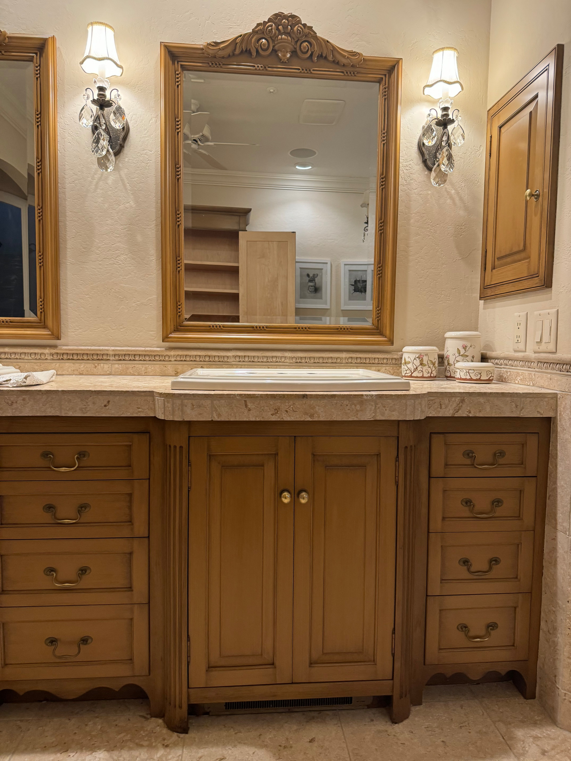 Refinished Bathroom Cabinets with Custom Faux Finish