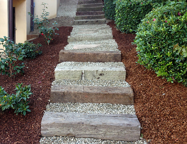 Custom Outdoor Steps Railroad Ties Gravel Los Angeles By