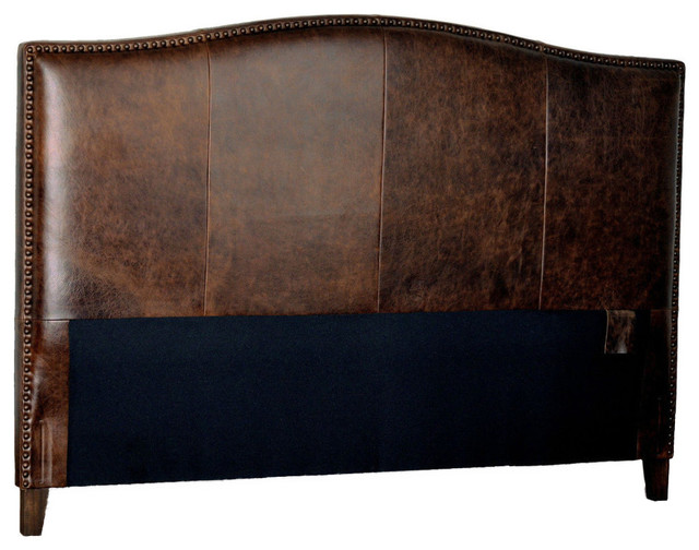 Antique Brown Leather Headboard With, Leather And Wood Headboard