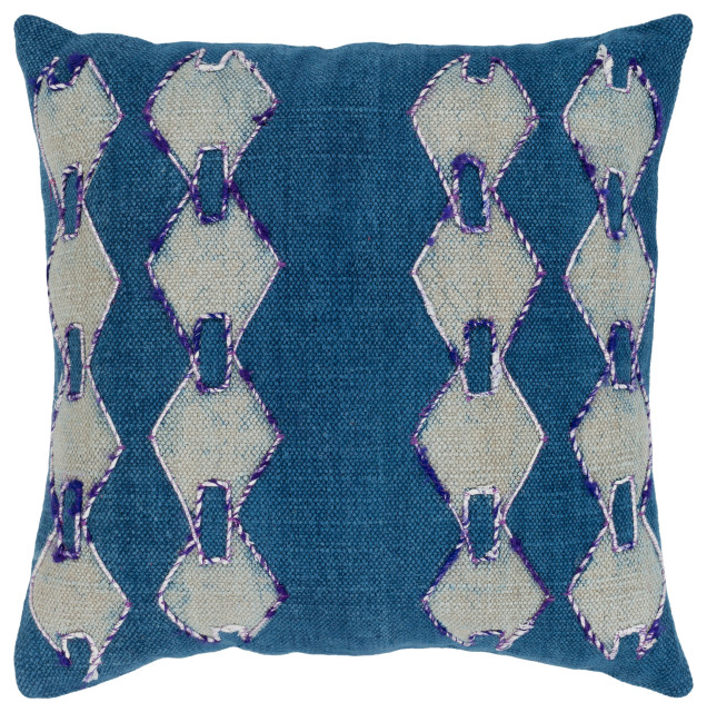 Boho 20" x 20" ATA Dark Blue Ikat Accent Pillow Scandinavian