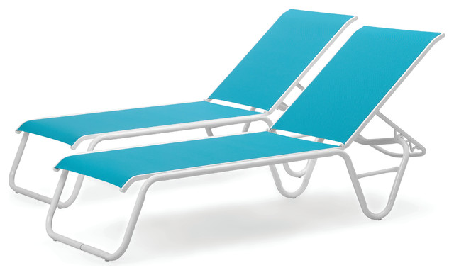 Lay-flat Stacking Armless Chaises, Set of 2, Aqua