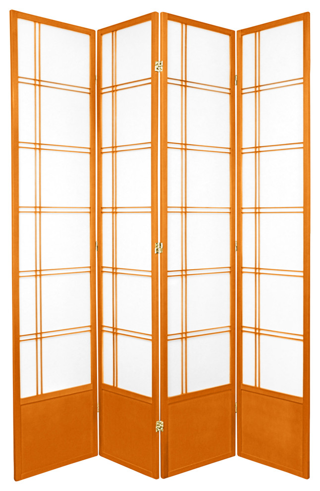 7' Tall Double Cross Shoji Screen, Honey, 4 Panels