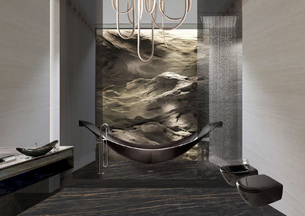 Вариант оформления в ванной комнаты.