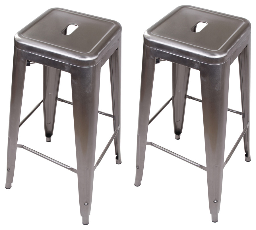 Metal Backless Gunmetal Bar Stools, Set of 2 Industrial Bar Stools