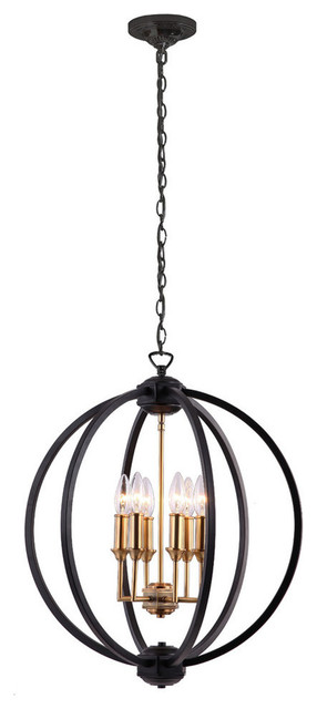 Kara 6-Light Chandelier, Black With Vintage Bronze Cluster