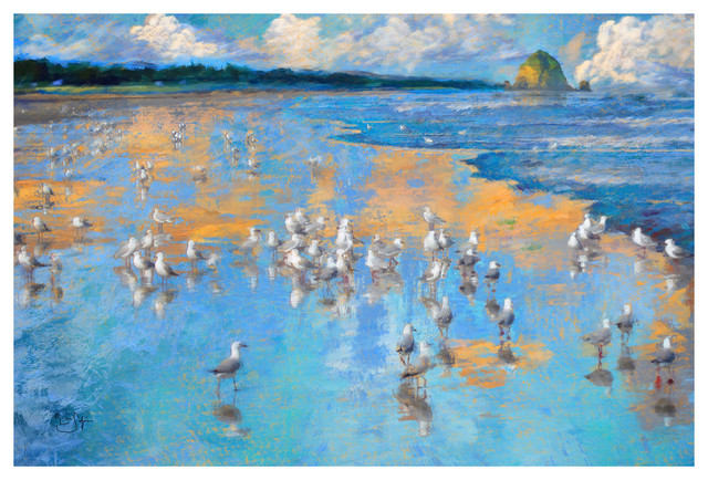 Lisa Sofia Robinson "Seagulls By the Sea" Painting Art Print, 24"x36"