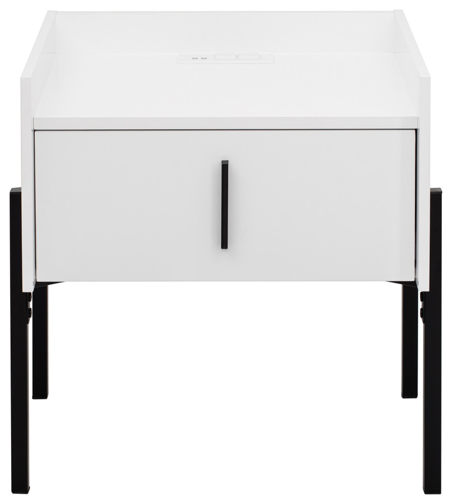 Nightstand Bedside Table With USB Charging Ports White Transitional