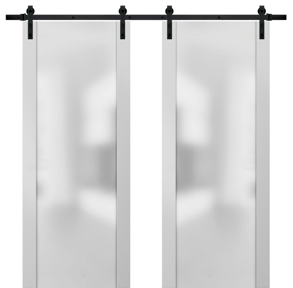 Glass Double Barn Doors Planum 4114 White Silk 13ft Rails 60 X 80 Contemporary 