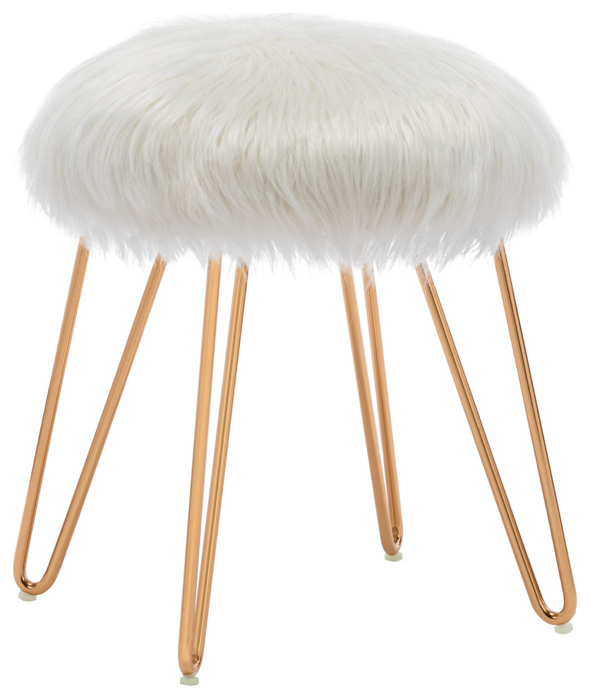 Fluffy Faux Fur Hairpin Legs Vanity Stool Midcentury Vanity Stools