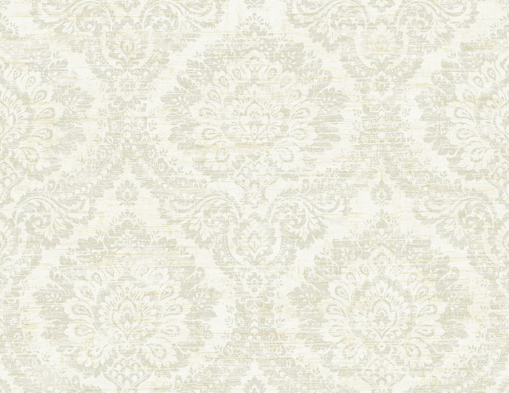 Kauai Taupe Damask Wallpaper,, Sample Traditional Wallpaper by Brewster Home Fashions Houzz