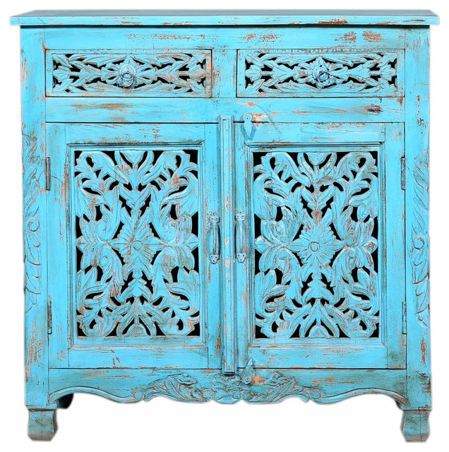 Ventress Distressed Blue Reclaimed Wood 2 Drawer Buffet Cabinet