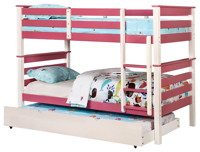 Children 2 Tone Wood Kids Bunk Bed With Step Ladder Contemporary Children 2 Tone Wood Kids Bunk Bed With Step Ladder Pink White