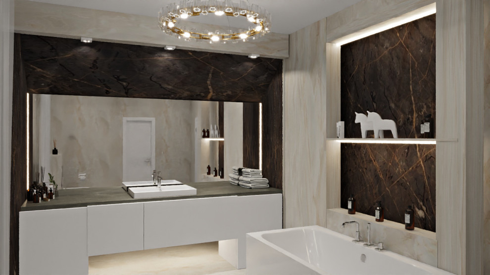 Проект кухни-гостиной и мастер ванной в частном доме