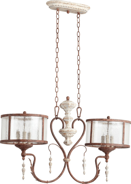 La Maison 6-Light Island Fixture, Manchester Grey With Rust Accents