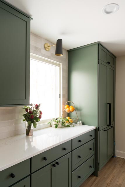 Mid-sized transitional kitchen photo in Chicago with an island